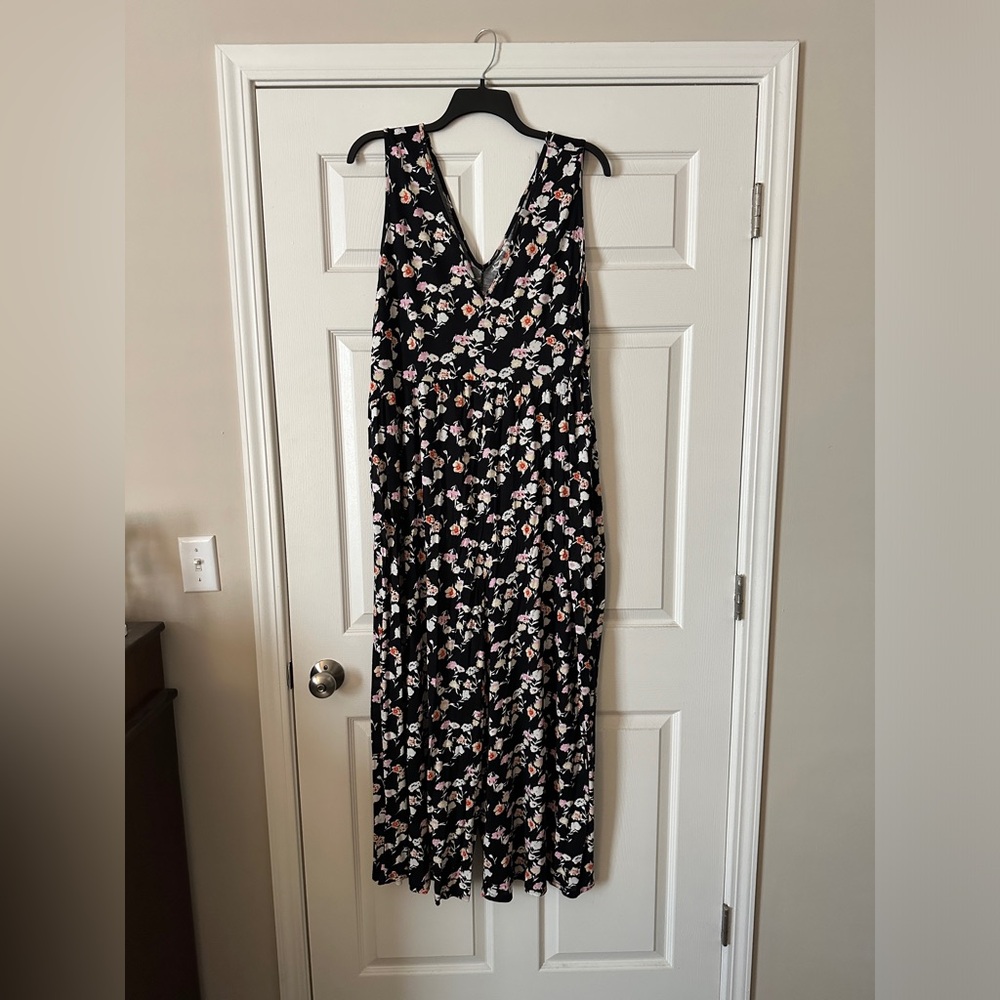 ASOS curve black floral v-neck wide leg jumpsuit